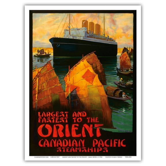 Orient - Largest and Fastest to the Orient - Canadian Pacific Steamships - Vintage Ocean Liner Travel Poster by James McKell c.1924 - Master Art Print (Unframed) 9in x 12in