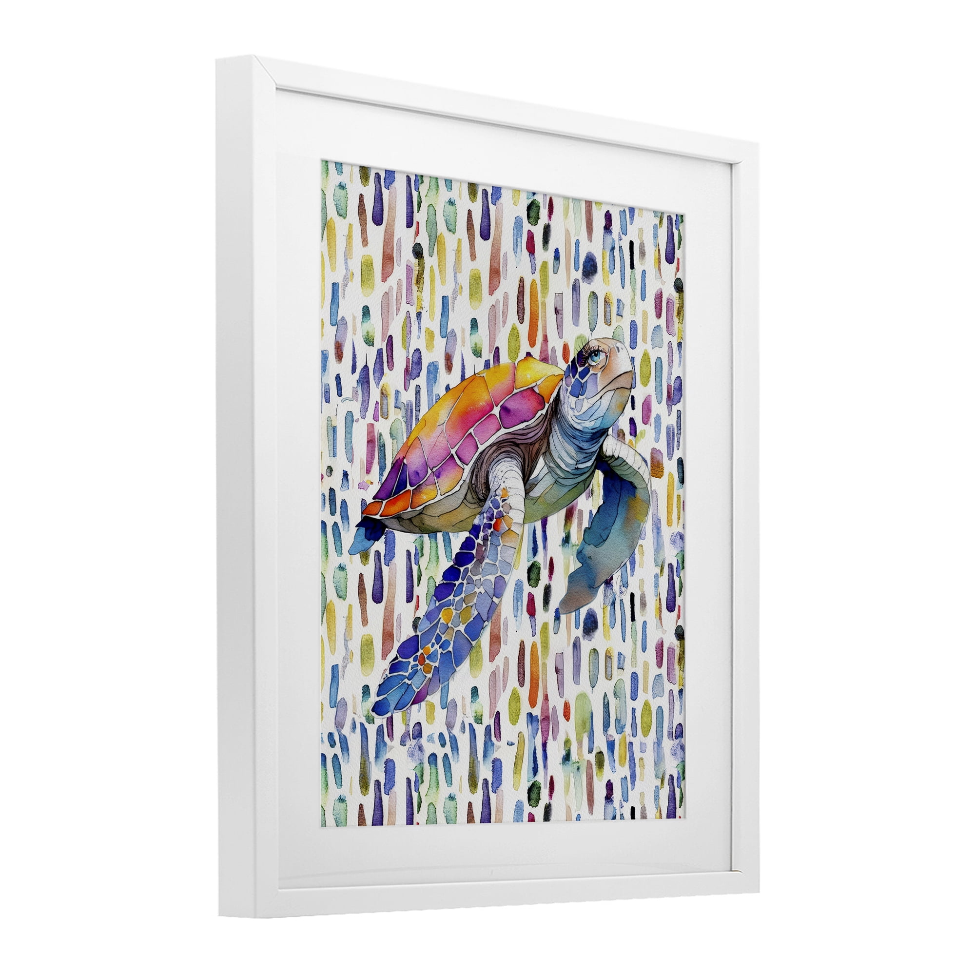 Stupell Industries Turtle on Colorful Dots White Framed Print Under Glass, design by Shelly Craig
