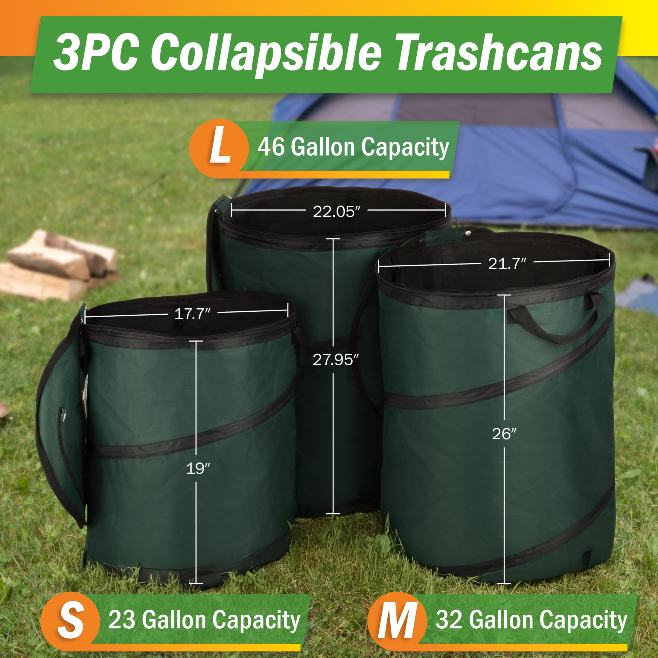 Wakeman Outdoors 46-Gal, 32-Gal and 23.1-Gal Pop Up Trash Can Camping Bins