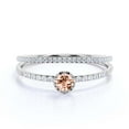 thumbnail image 1 of Dazzling Minimalist 1.05 Carat Classic Round Cut Morganite And Diamond Moissanite Affordable Engagement Ring, Wedding Ring in10k Solid White Gold, Minimal Woman Gift Idea, Bridal Set, Matching Band, 1 of 3
