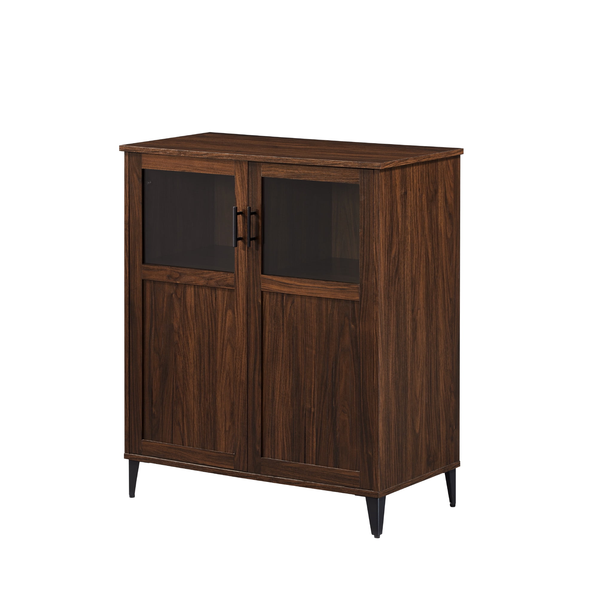 Walker Edison Transitional Grooved Door Accent Cabinet, Dark Walnut