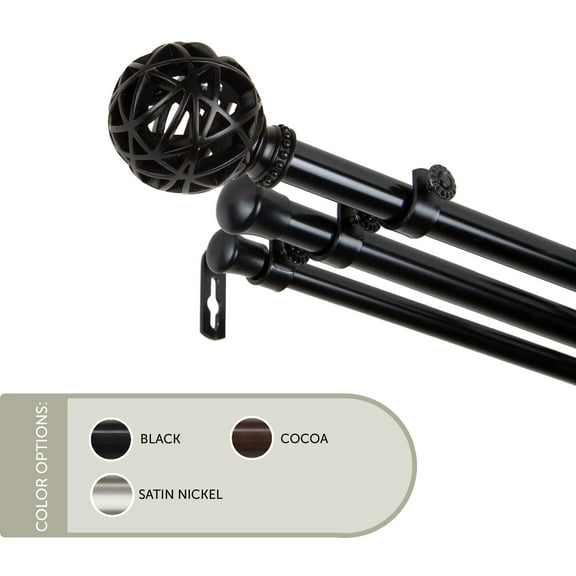 13/16 inch Ruston Triple Curtain Rod 120-170" - Black