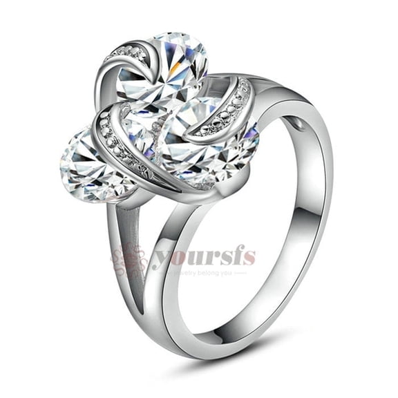 Yoursfs Three-stone Twisted Knot Ring For Women Platinum Plated CZ Statement Rhinestone Rings Costume Jewelry Mothers Day Gifts (Size 9)