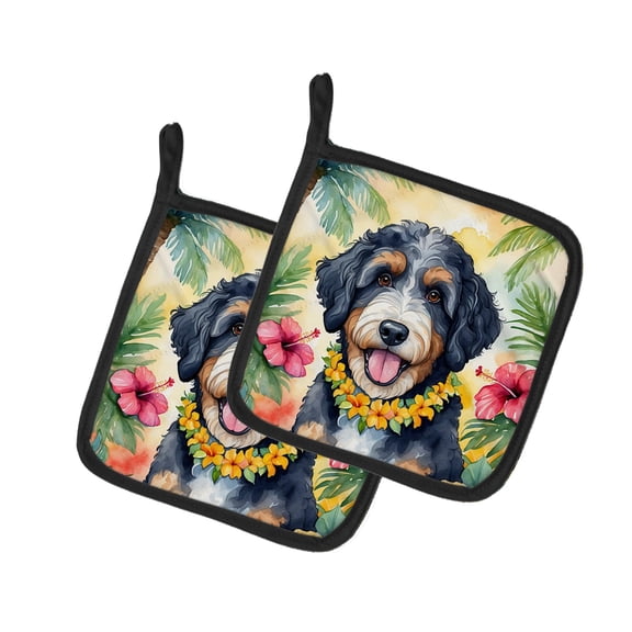 Carolines Treasures 7.5 x 7.5 in. Unisex Bernedoodle Luau Pair of Pot Holder