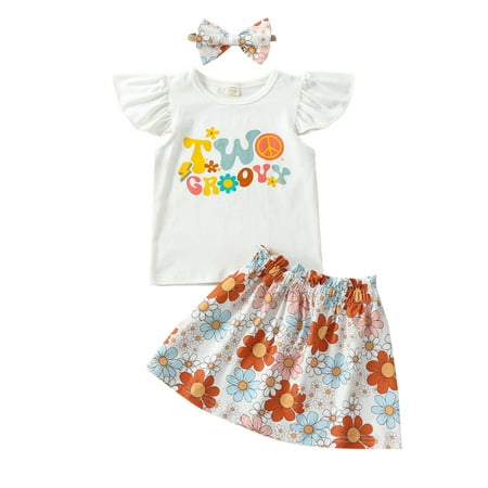 

Coduop Infant Baby Girls Flower Print T-Shirt Romper Top Flared Pants 2Pcs Outfit Clothes Set