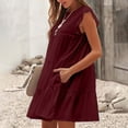 thumbnail image 4 of Womens Summer Dress Sleeveless Ruffle Tiered Flowy Peated Mini Dresses Solid Crewneck Loose Casual Babydoll Dress, 4 of 7
