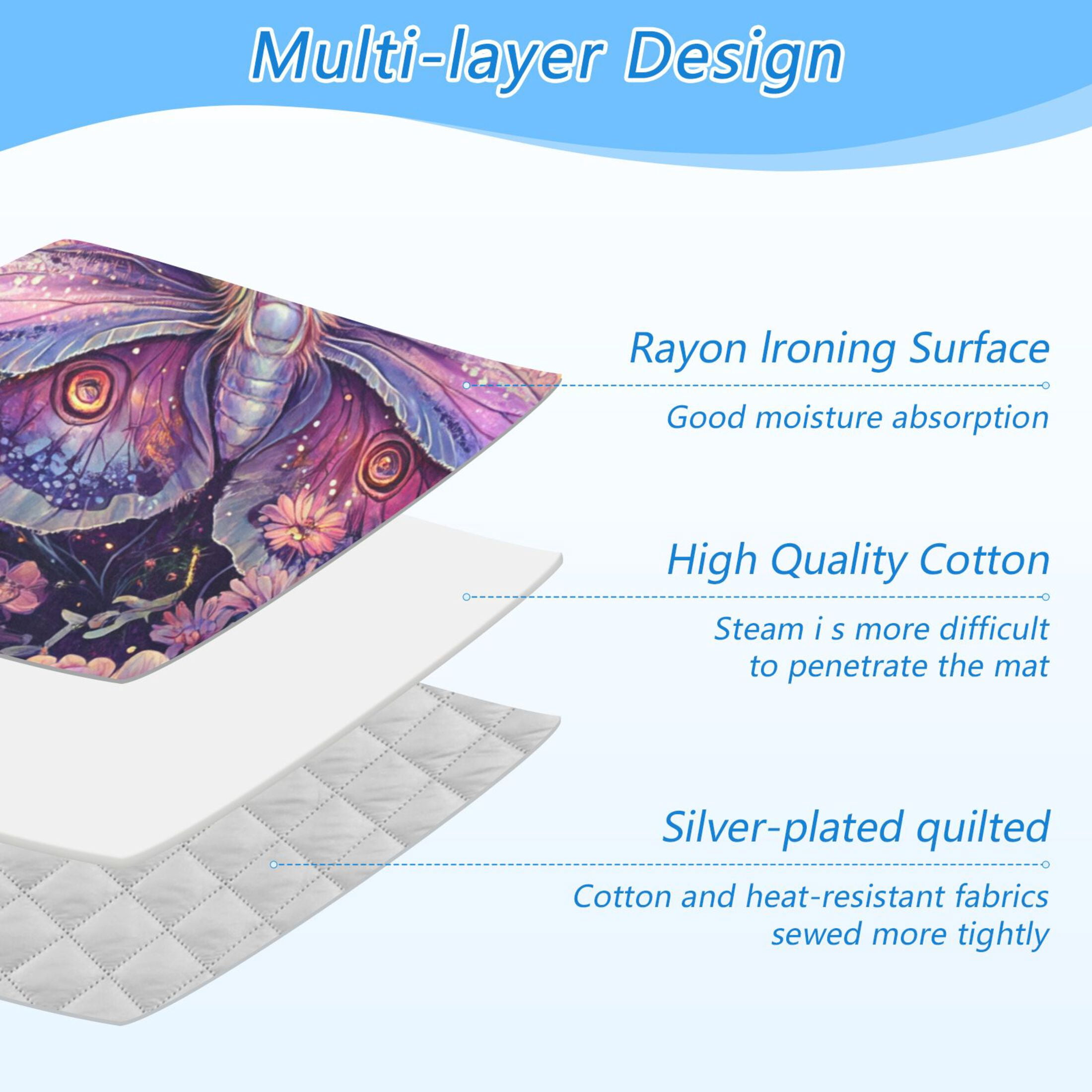 Butterfly Flowers Moonlight Ironing Mat Blanket Portable Travel Ironing Pad Heat Resistant Pad 47.2" x 27.6”