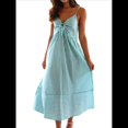 thumbnail image 1 of Vestido de Verano con Cuello en V para Mujer, A Rayas, Estilo Bohemio, para Playa, con Tirantes Finos y Lazo en la Espalda. Verde M, 1 of 10