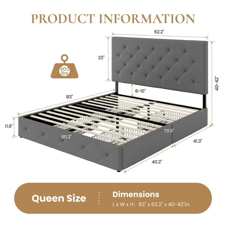 Sallyさま 専用ページ Sha Cerlin Queen Upholstered Bed Frame, Light Gray