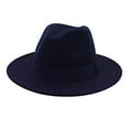 thumbnail image 4 of Unisex Elegant Church Fedora Hat Ribbon Band Belt Winter Outdoor Navy, 4 of 7
