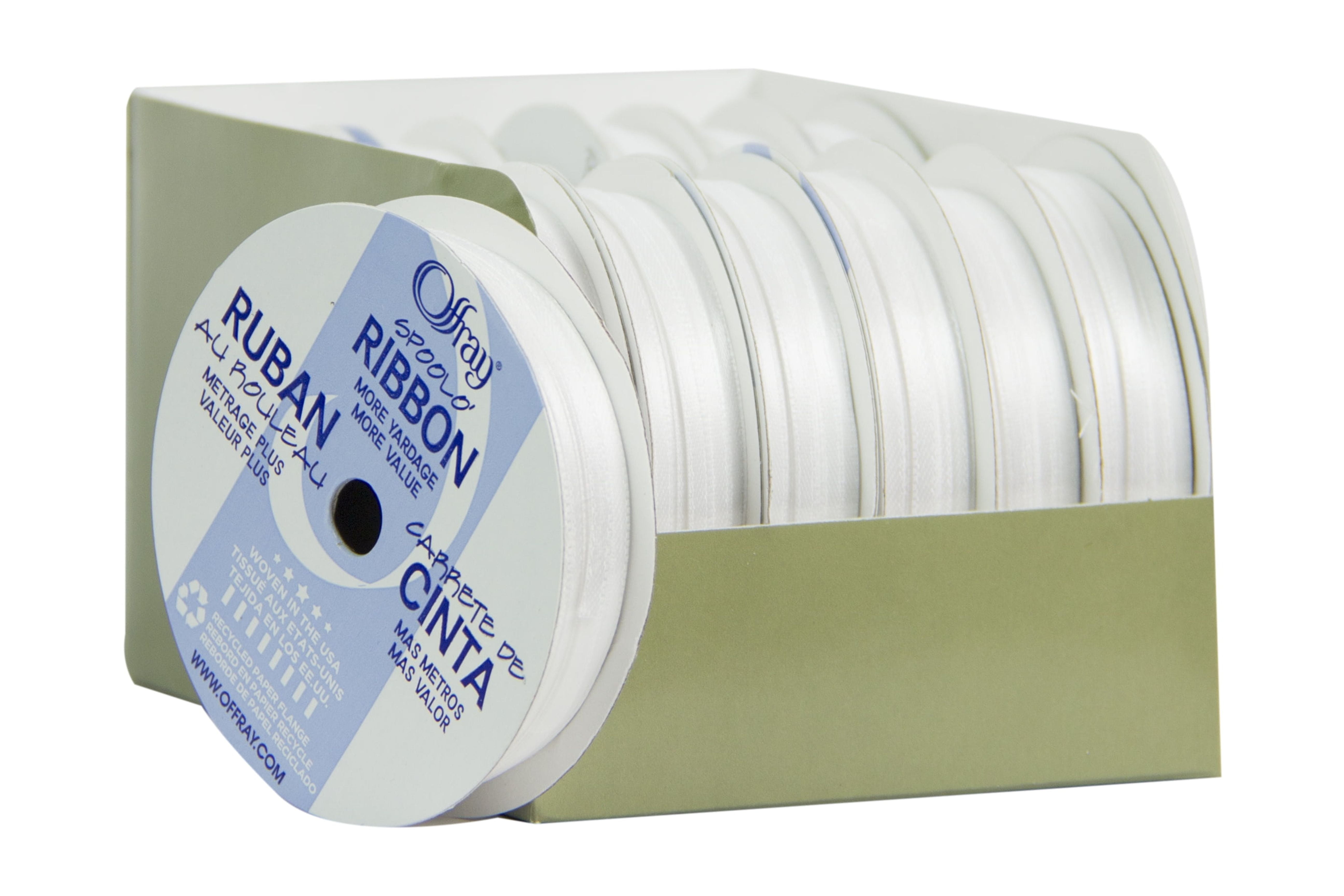 Offray White Ribbon 1/8 Inch Woven Polyester for Craft and Gift