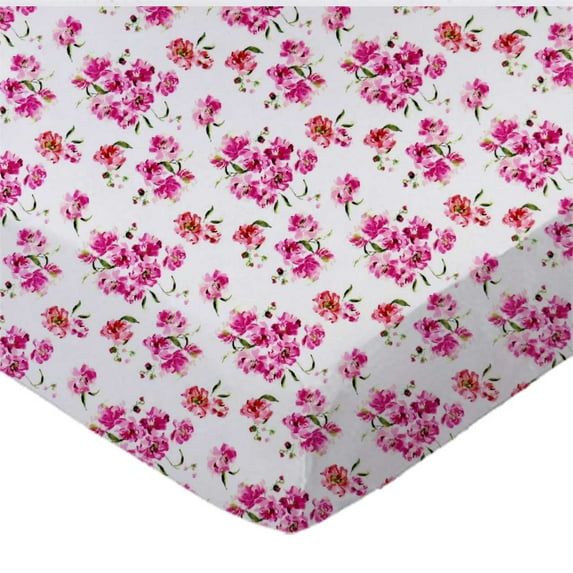 SheetWorld 100% Cotton Percale Crib Sheet Set 28 x 52, Pink Floral - Includes Fitted, Flat, & Baby Pillow Case