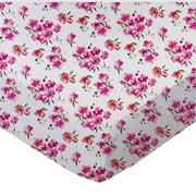 SheetWorld Fitted 100% Cotton Percale Play Yard Sheet Fits BabyBjorn Travel Crib Light 24 x 42, Pink Floral