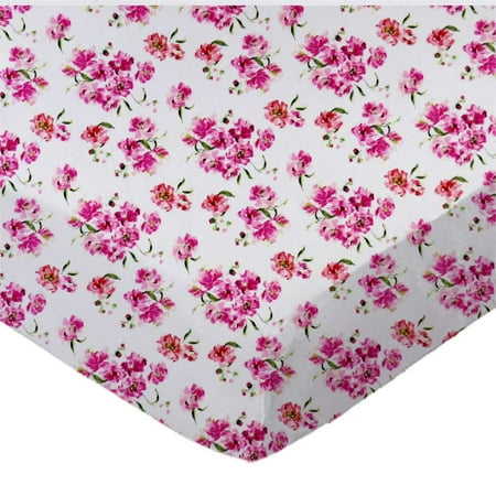 SheetWorld Fitted 100% Cotton Percale Play Yard Sheet Fits BabyBjorn Travel Crib Light 24 x 42, Pink Floral