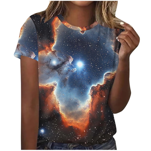Blusas para Mujeres Casual Manga Corta Cuello Redondo Estampado Tops Suéter Moda Verano
