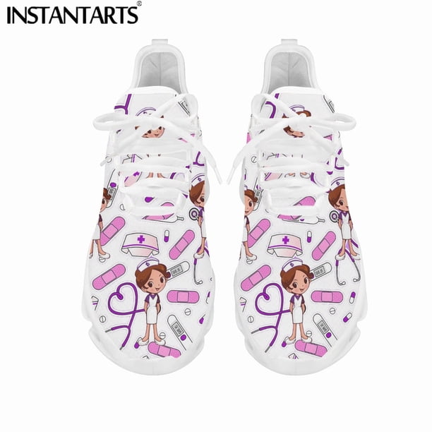 Zapatillas con cordones de estilo moderno con estampado de dibujos animados de doctor y enfermera para mujer, zapatos planos para caminar, calzado informal transpirable