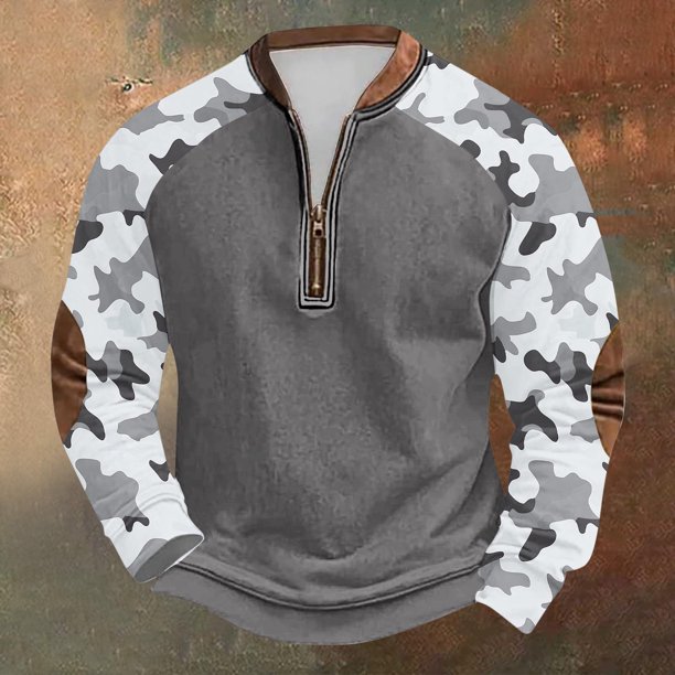 Blusas y camisas de manga larga con cuello redondo para hombre, sudadera con capucha de cuello redondo con cremallera y estampado, sudadera de manga larga, blusa de poliéster para hombre