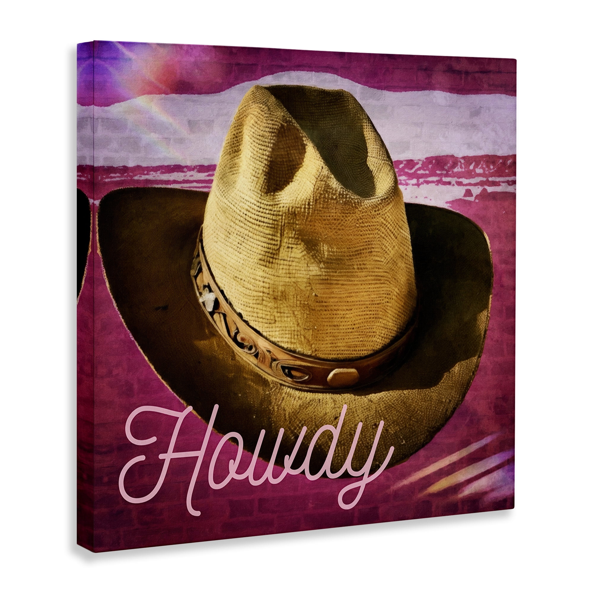 Stupell Industries Howdy Cowboy Hat on Pink Text & Numbers Painting Wrapped Canvas Art Print Wall Art, 24 x 24