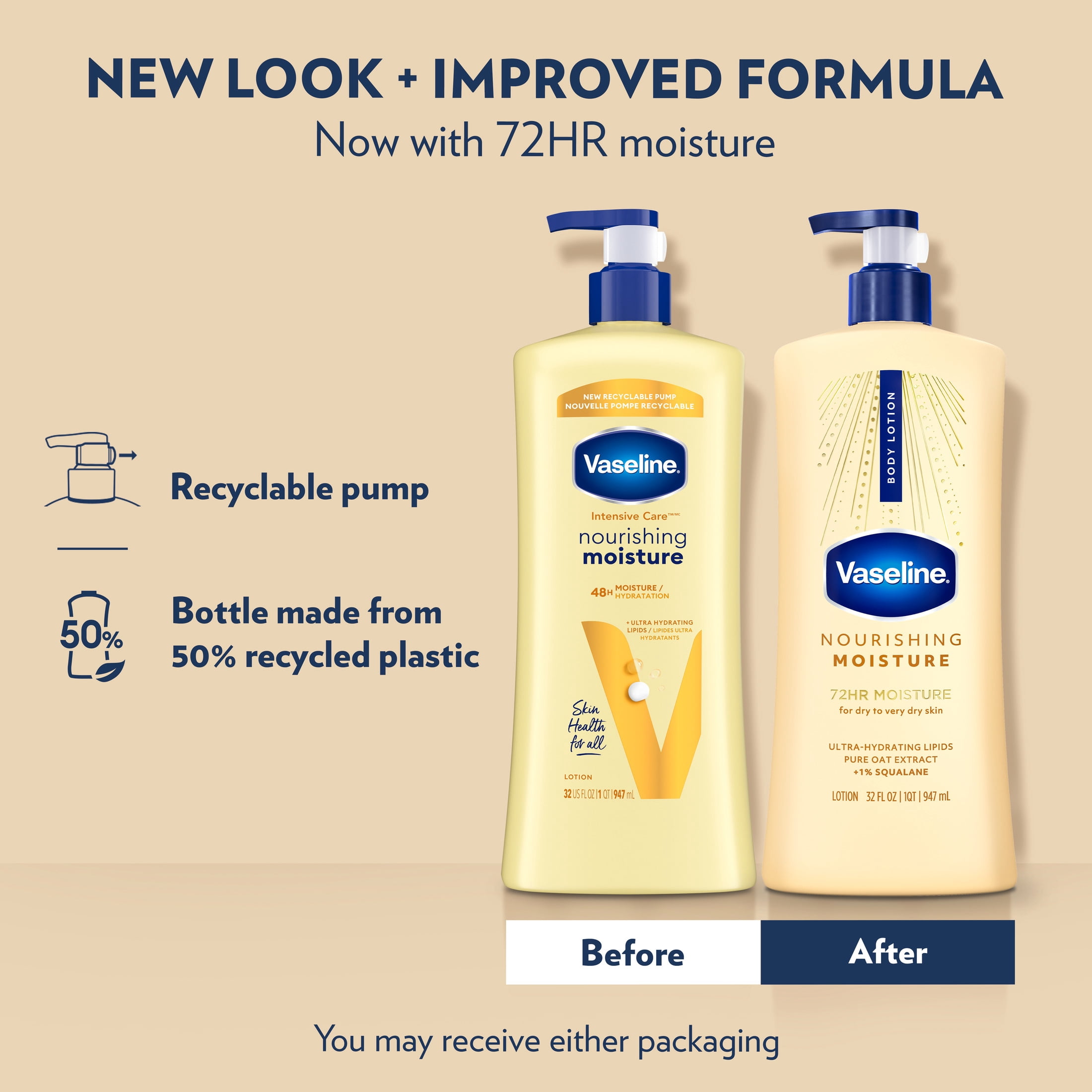 (3 pack) Vaseline Intensive Care Nourishing Moisture Body Lotion for Dry Skin, Lotion Made with Ultra-Hydrating Lipids + Pure Oat Extract for Nourished, Healthy-Looking Skin, 32 fl oz