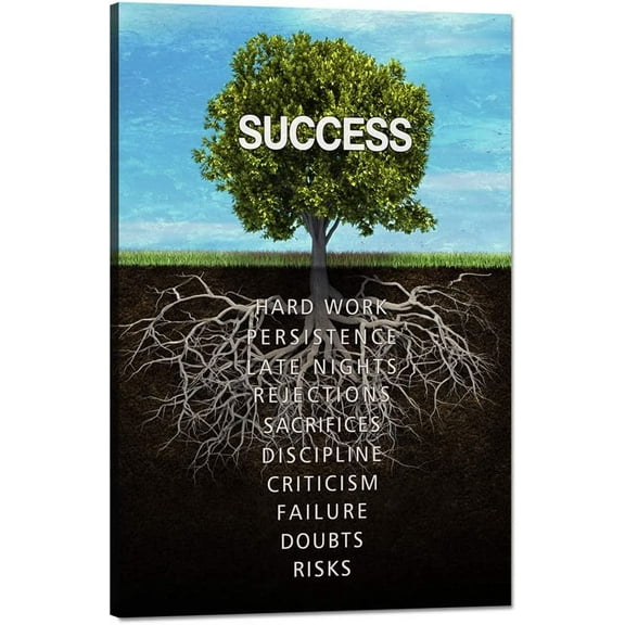 Success Tree Wall Art Inspirational Painting on Canvas Motivation Entrepreneur Quotes Pictures Posters and Prints Artwork Modern Inspirng Office Decor Living Room Gym Decorations Framed 12x18