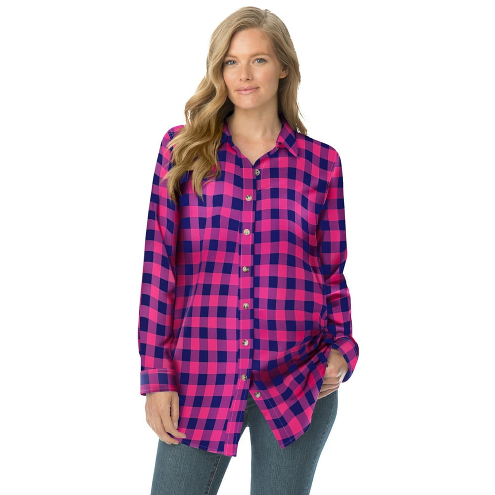 Woman Within - Woman Within Women's Plus Size Classic Flannel Shirt ...