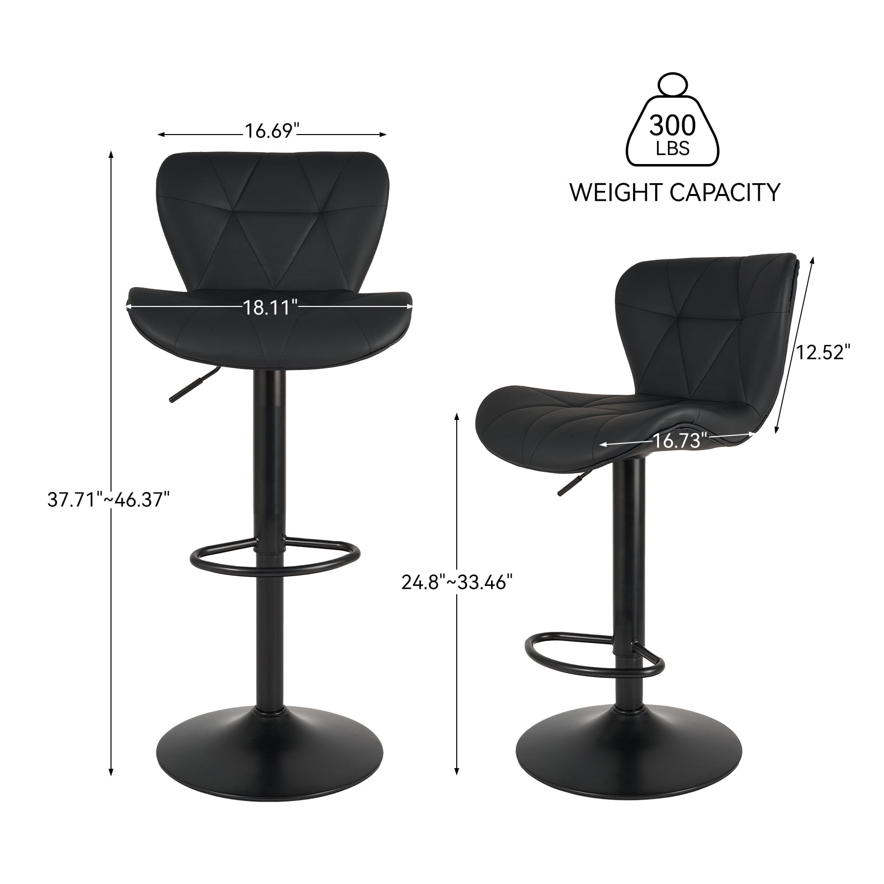 Hawsaiy Modern Bar Stools Set of 1, Adjustable Faux Leather Upholstered Swivel Bar Stools, Counter Height Bar Chairs with Back for Kitchen Island, Black