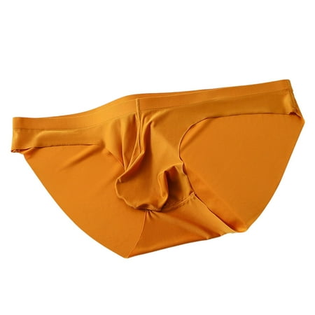 

HEVIRGO U Convex Solid Color Seamless Men Briefs Ice Silk Mid-Waist Male Underwear