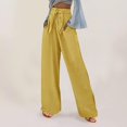 thumbnail image 2 of 2023 - Pantalones de lino de algodón para mujer, cinturón de pajarita, pierna ancha, pantalones de yoga palazzo, pantalones de verano para la playa, pantalones casuales elegantes 01*amarillo XL Xishao ropa, 2 of 2