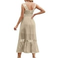 thumbnail image 4 of Summer Saving Wycnly Dresses for Women 2024 Evening Party Elegant Lace Patchwork Hollow Waist Ruffle Swing Tank Long Dresses Solid Sleeveless Square Neck Maxi Formal Dresses for Women Khaki s, 4 of 6