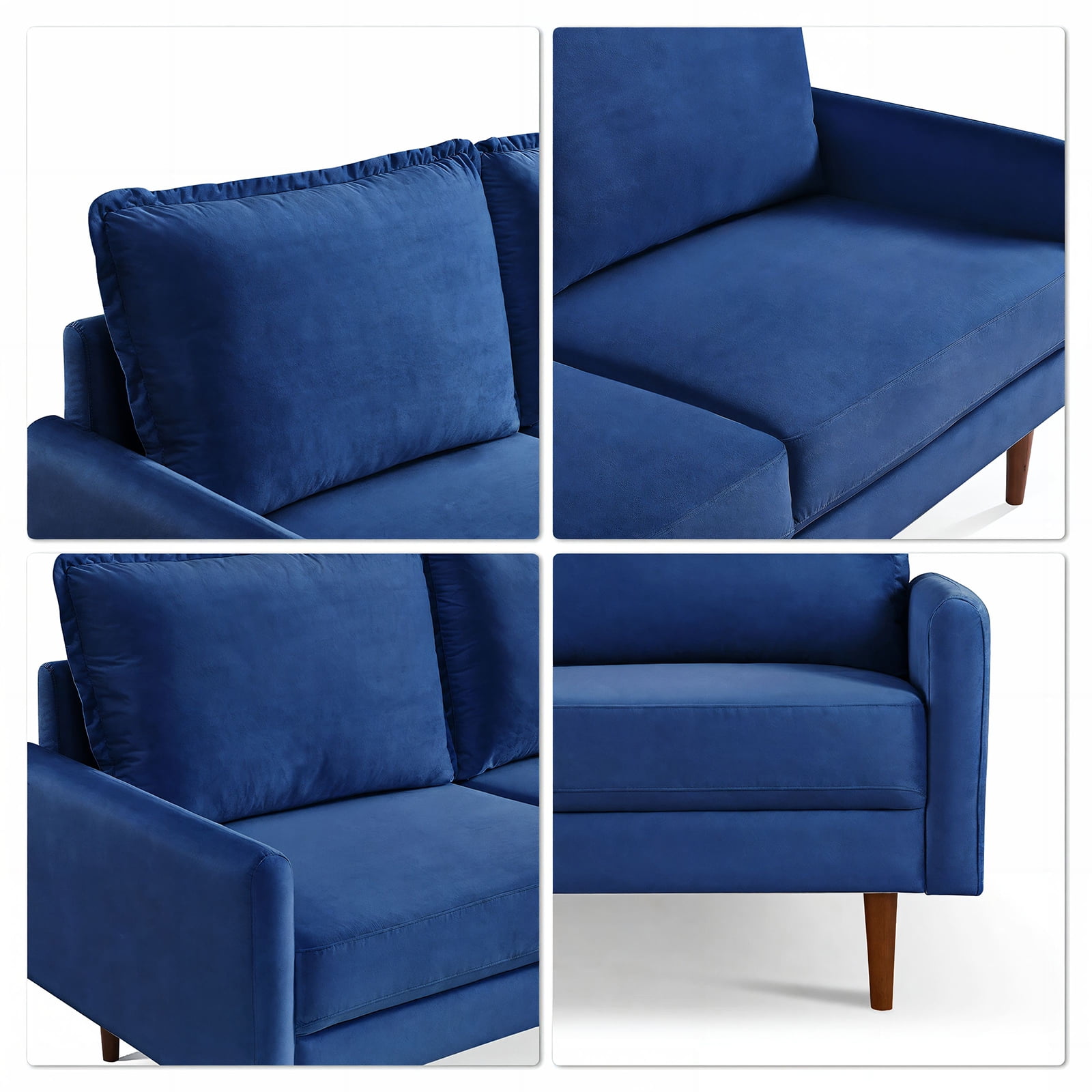Zephyr 69" Modern Contemporary Sofa, Velvet Upholstered Loveseat Couch with Tassle Sewn Back Cushion, Blue