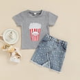 thumbnail image 2 of LNMQLPDBS Baby Girl Sets Little Girls Pattern Printed Short Sleeved Crewneck T Shirt & Denim Fringe Edge Skirt 2pcs Outfits Toddler Girls Clothes Summer Stylish Casual Girls Skirt Set, 2 of 4