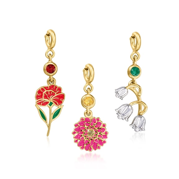 Ross-Simons Birthstone Flower Charm With Enamel in 18kt Gold Over Sterling, Women's, Adult