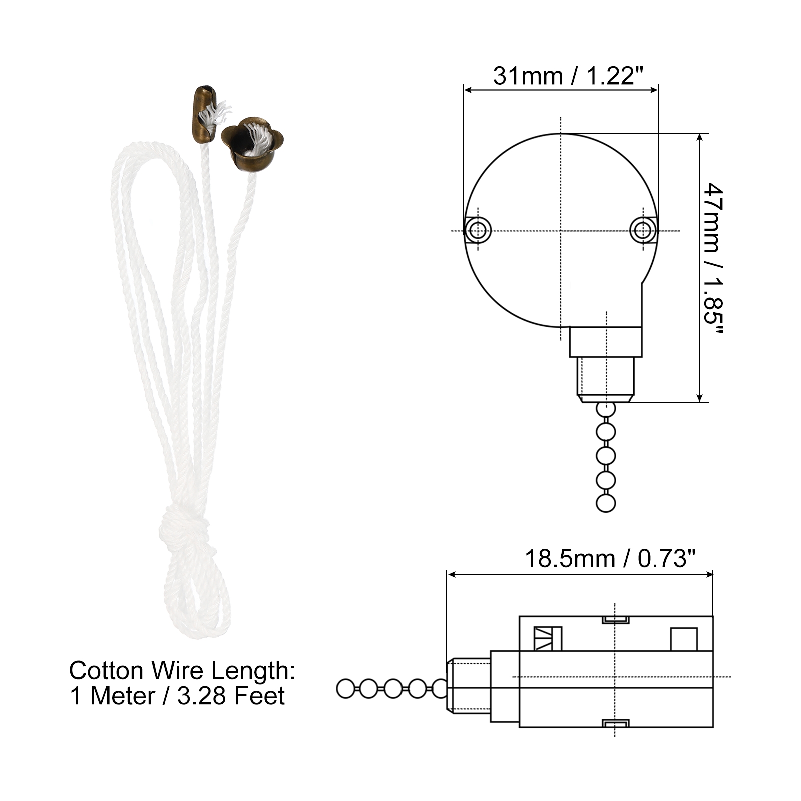 Zing Ear ZE-208s Ceiling Fan Switch 3-Speed 4-Wire Pull Chain, Bronze Finish