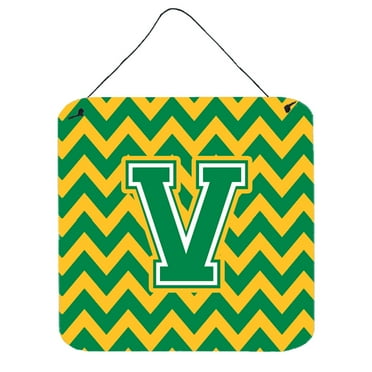 Letter V Chevron Green and Gold Wall or Door Hanging Prints