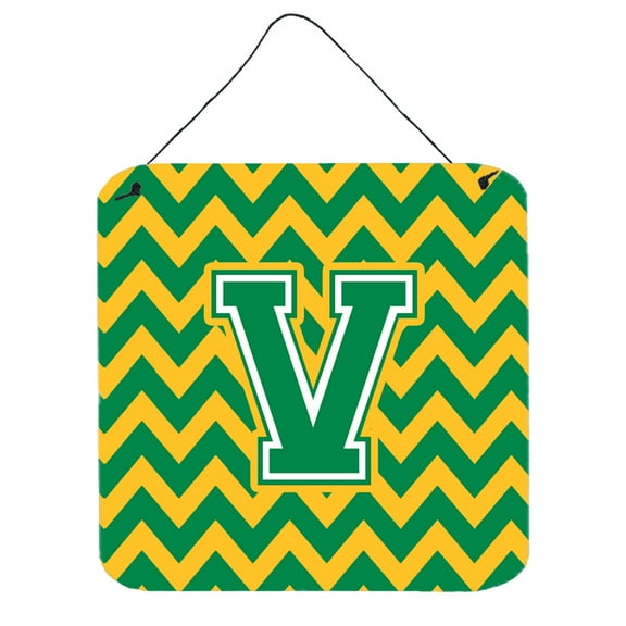 Letter V Chevron Green and Gold Wall or Door Hanging Prints