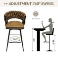 thumbnail image 3 of 38.19'' Bar Stools Set of 2, Swivel Suede Counter Chair with Woven Backrest and Metal Legs, Upholstered Kitchen Island Chairs with Back Footrest for Cafe, Pub, Bar Counter, Brown, 3 of 9