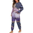 thumbnail image 2 of Yuyamidu 2 PCS Long Sleeve Pajama for Ladies Purple Marble Print Women Pajamas Sets Leopard Print Pjs Size L Loose Fitting Round Neck Sleepwear with Drawstrings, 2 of 7