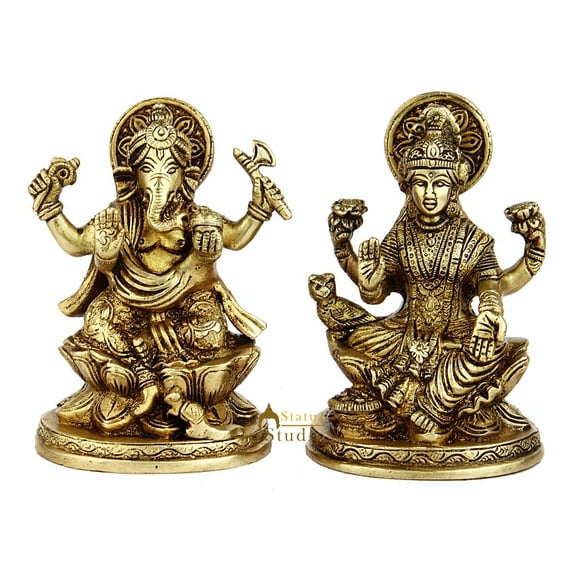 StatueStudio Laxmi Ganesh statue Hindu Lord Lakshmi Ganesha Murti Religious Idol for Diwali Pooja, Mandir, Home Decor, Office Table and Shop Wall Sleves Gift Item (2 X 2 X 5 Inch)