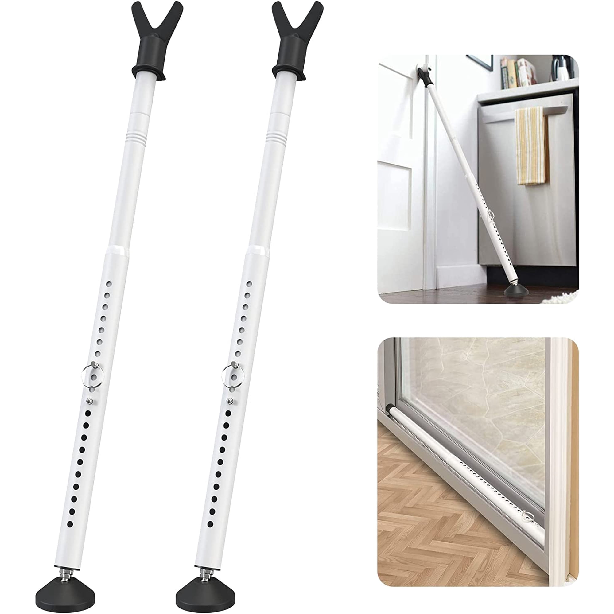 IHOMEPARK White Patio Sliding Door Security Bar for Home Apartment, 19 to 52 Inch Adjustable, 2 in 1 Door Stoppers Barricade Security Bar (2 Packs)