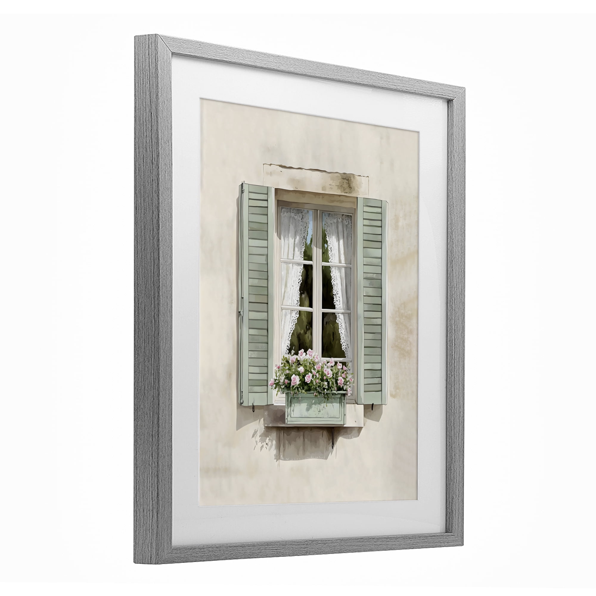 Stupell Industries French Cafe Window Curtains Gray Framed Print Under Glass, design by LSR Design Studio