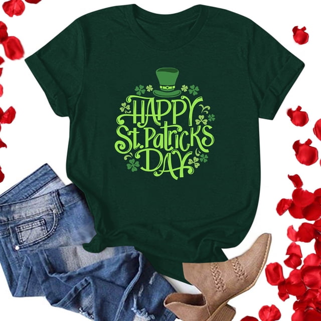 LSLJS T-Shirt Décontracté à Manches Courtes et Col Rond Imprimé Saint Patrick pour Femmes