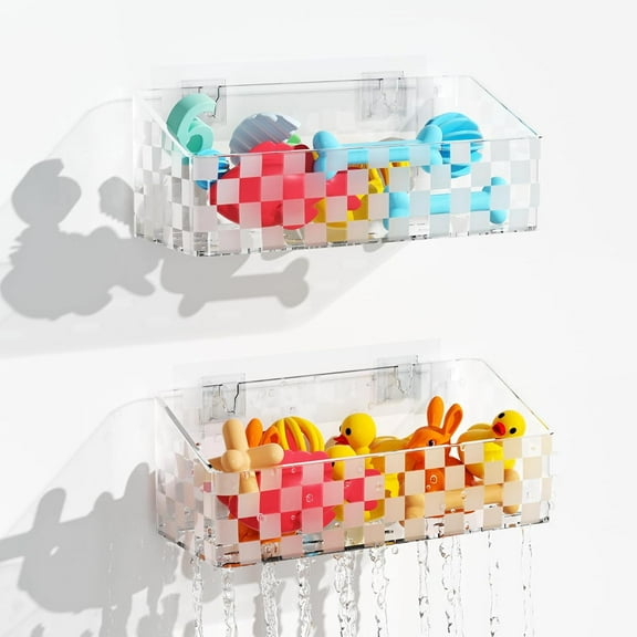 Bath Toy Storage Holder, 2 Pack Large Capacity Bath Toy Organizer for Tub Clear Baby Bathtub Toy Storage Multi Use Shower Caddy for Bathroom, Bedroom & More