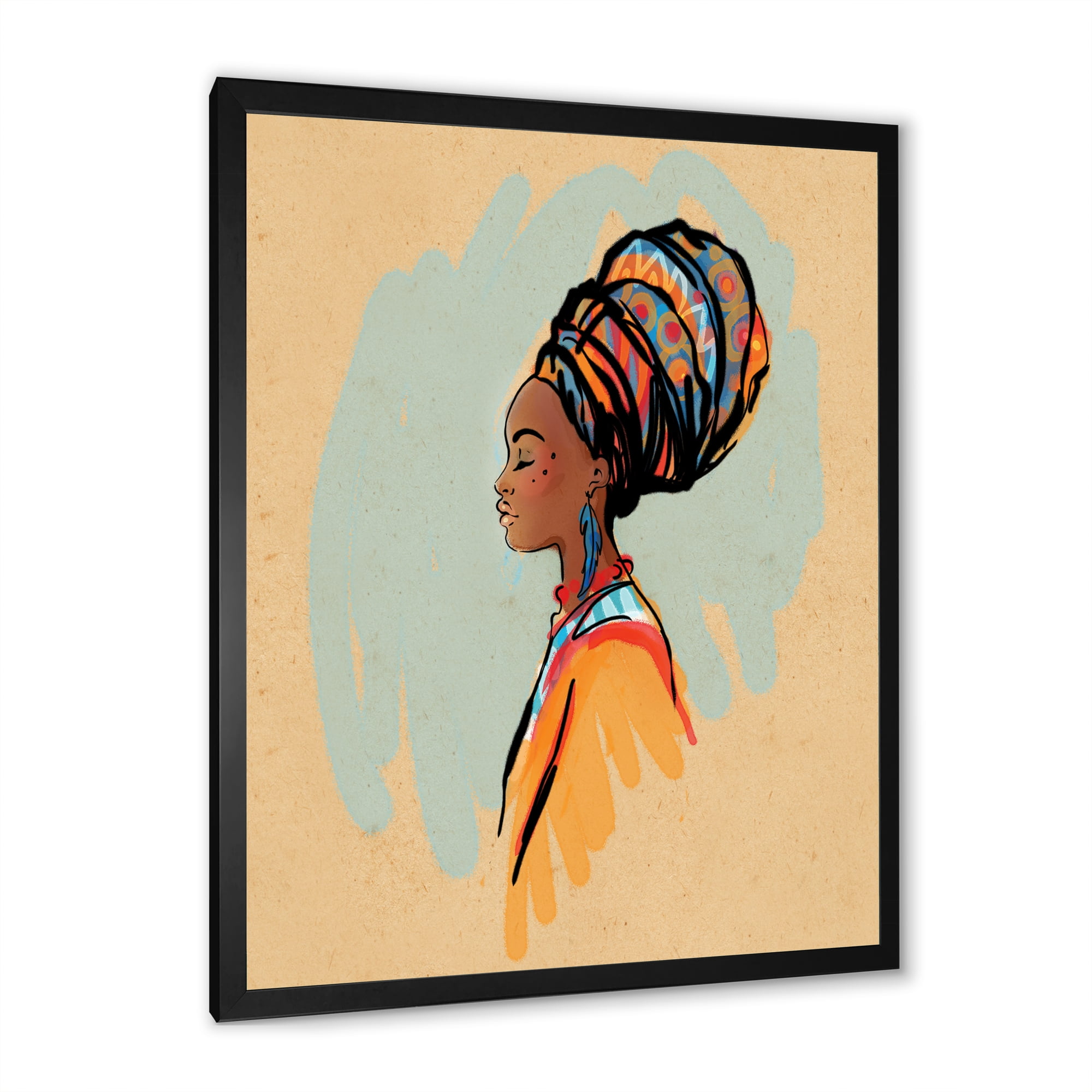 Designart 'Portrait of African American Woman With Turban II' Modern Framed Art Print