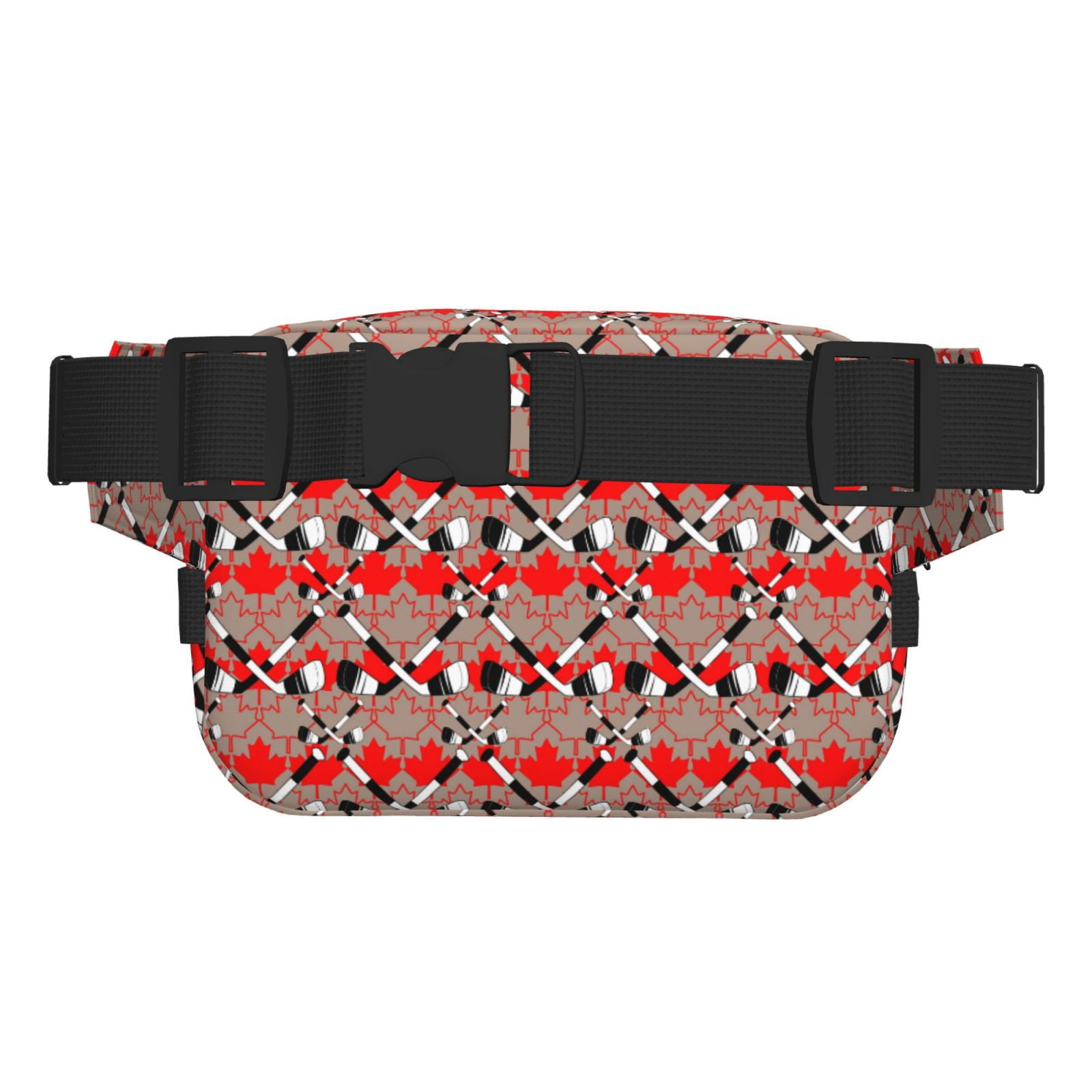 Picia Hockey With Maple Leaves Print Square Double-Layer Waist Bag Mini Adjustable Waist Belt Bag Exercise Running Travel Hiking