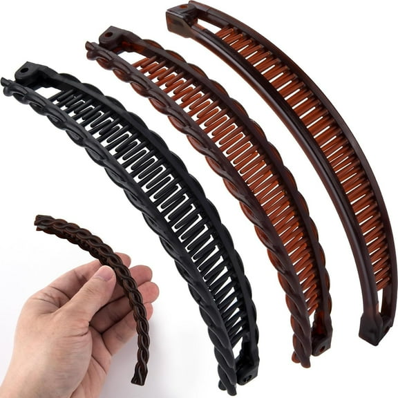 3pcs Banana Hair Clips, Non-Slip Large Hair Claws for Women, Classic Double Combs Hairpin Accessories for Thick Thin Fine Curly Straight Long Short Hairstyles