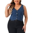 thumbnail image 1 of Chaleco de mezclilla sin mangas de mujer de tallas grandes GRACE & GRANDEUR, cuello en V, con botones, chaqueta de jean casual 2X azul, 1 of 1