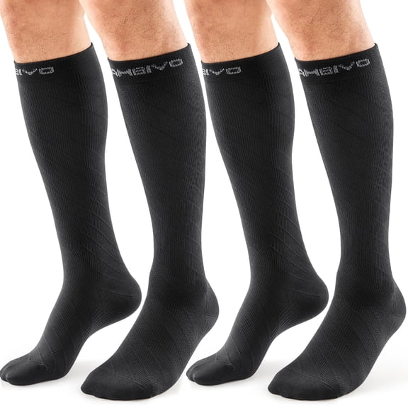 CAMBIVO Compression Socks for Women & Men, 2 Pairs 20-30 mmHg Knee High Graduated Compression Socks for Nurses, Travel, Flying, Running, Long Shifts, Black