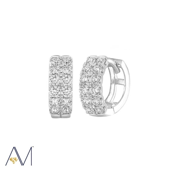 A&M 925 Sterling Silver Double Row Cubic Zirconia Huggie Earrings, 1.2x12mm, Endless Back, Unisex Jewelry