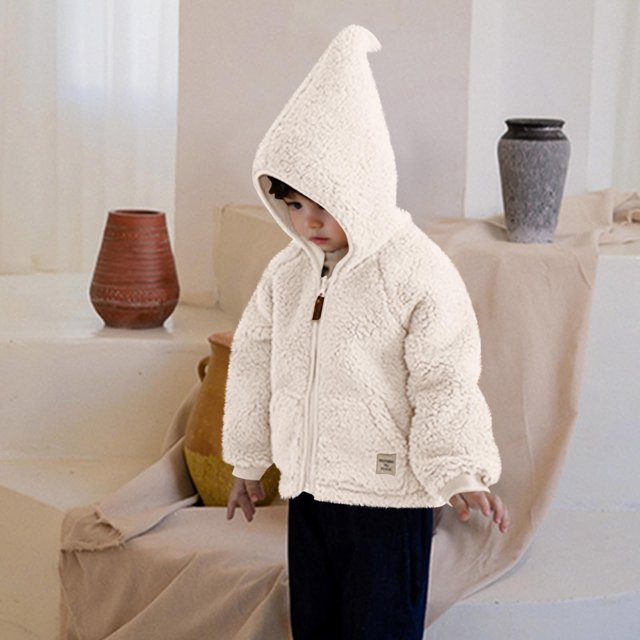 Chaquetas y abrigos casuales con capucha de manga larga, abrigo de pelusa de moda, top de manga larga con cremallera de color sólido para niños, chaqueta casual cálida unisex, blusa de poliéster para