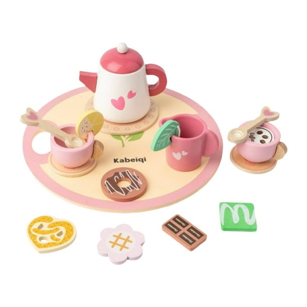 Juego de té de la tarde para niños pequeños Juego de té para niñas Juego de rol Juguete de madera Corazón